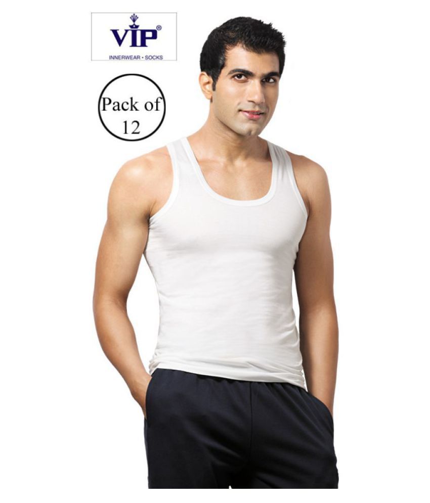     			VIP White Sleeveless Vests Pack of 12