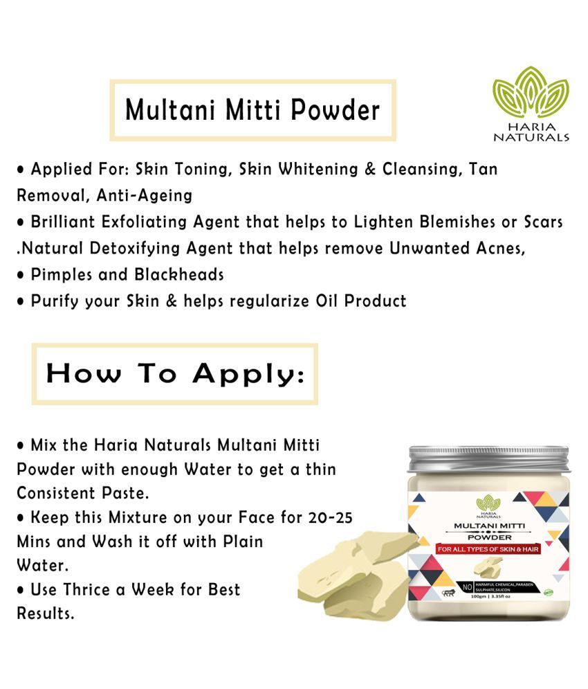 Haria Naturals 100 Pure & Naturals Multani Mitti & VitaminC Powder