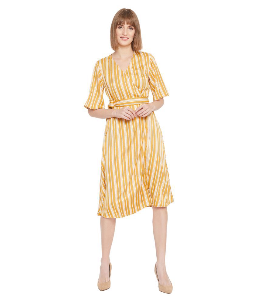     			Purys Viscose Yellow Wrap Dress