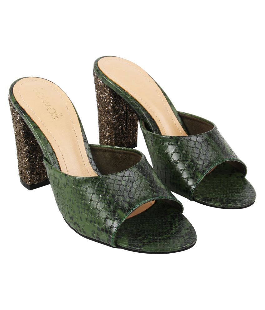 green block lace up heels