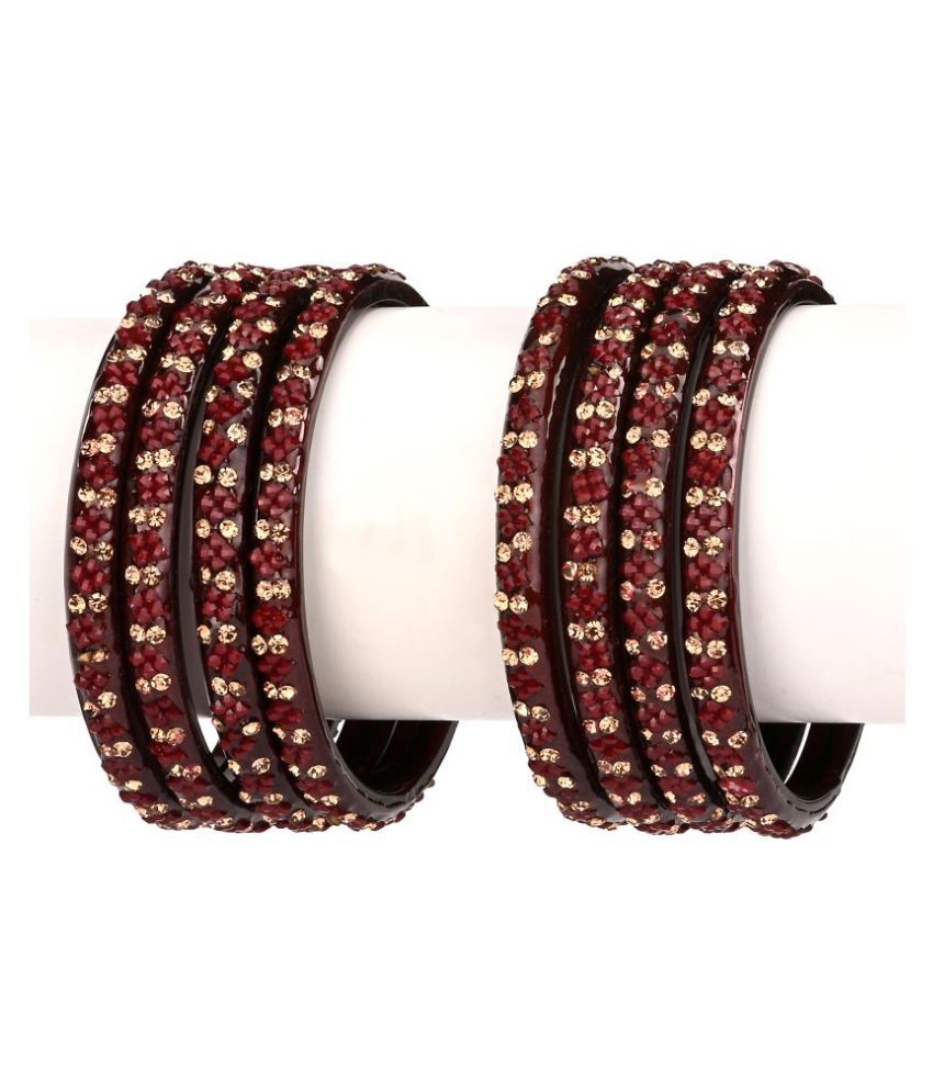     			Somil Bridal Wedding Party Collection Festival Glass Kada/ Bangles Set, Maroon, 8 Bangles With Box