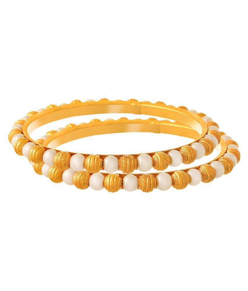     			JFL - Traditional Ethnic One Gram Gold Plated Golden Pearl & Bead Designer Bangle Set for Women