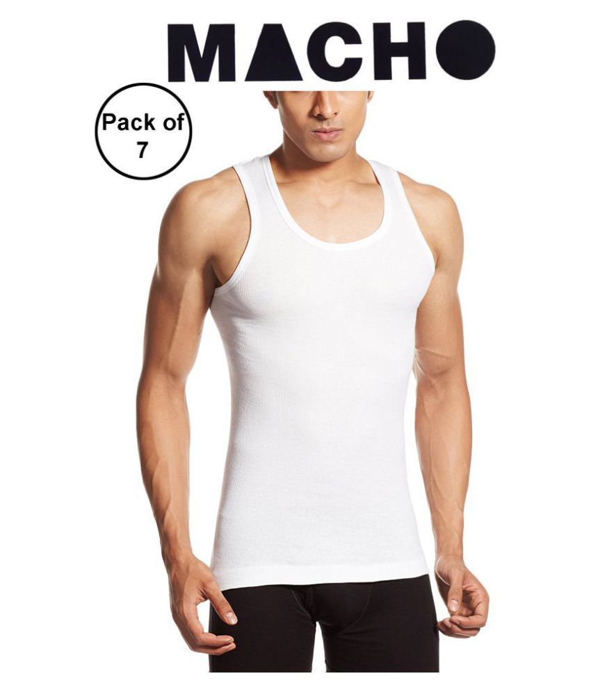     			Macho White Sleeveless Vests Pack of 7