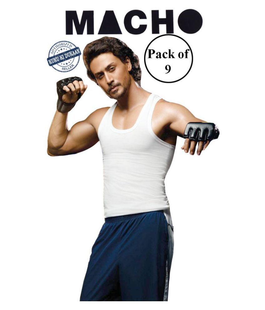     			Macho White Sleeveless Vests Pack of 9