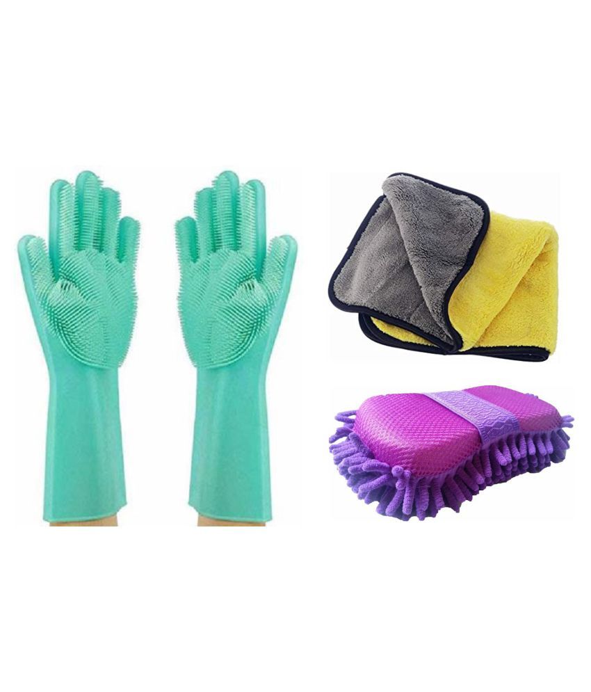 Microfiber Cloth,Rubber Gloves And Cleaning Sponge For Office,Kitchen,smart home cleaning items