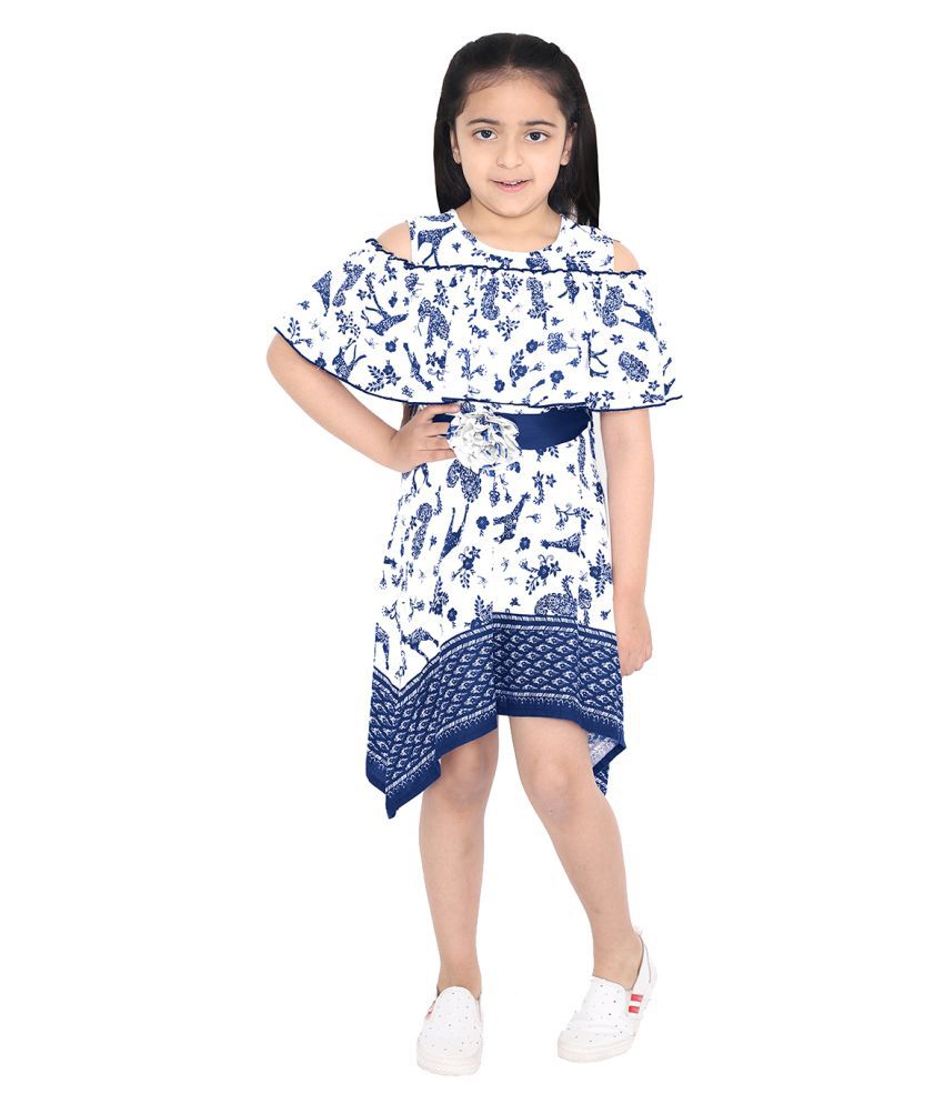     			Naughty Ninos Girls White Floral Printed Fit & Flared Dress