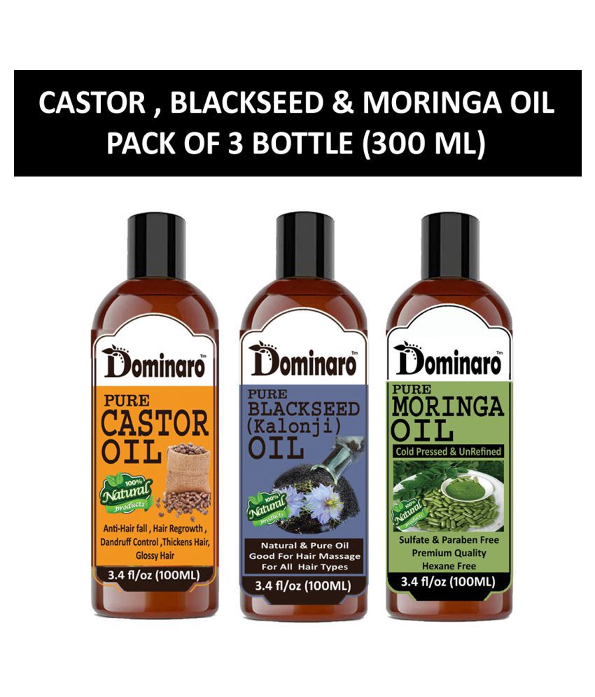 Dominaro 100% Pure Castor & Blackseed Oil Moringa Oil 300 mL Pack of 3