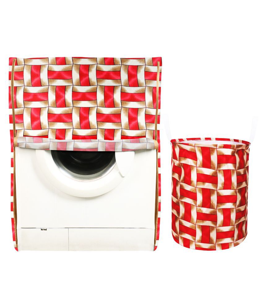     			E-Retailer Set of 2 Polyester Red Washing Machine Cover for Universal 8 kg Front Load