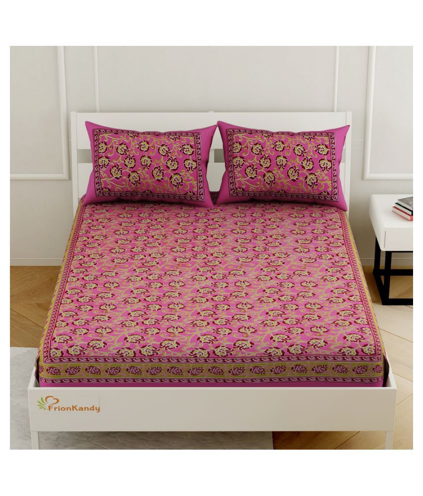 Frionkandy Cotton Double Bedsheet with 2 Pillow Covers ( 254 cm x 179