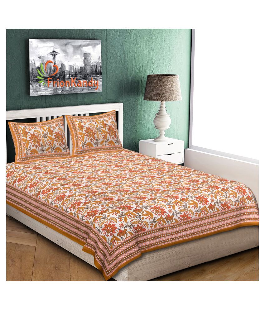 Frionkandy Cotton Double Bedsheet with 2 Pillow Covers ( 229 cm x 275