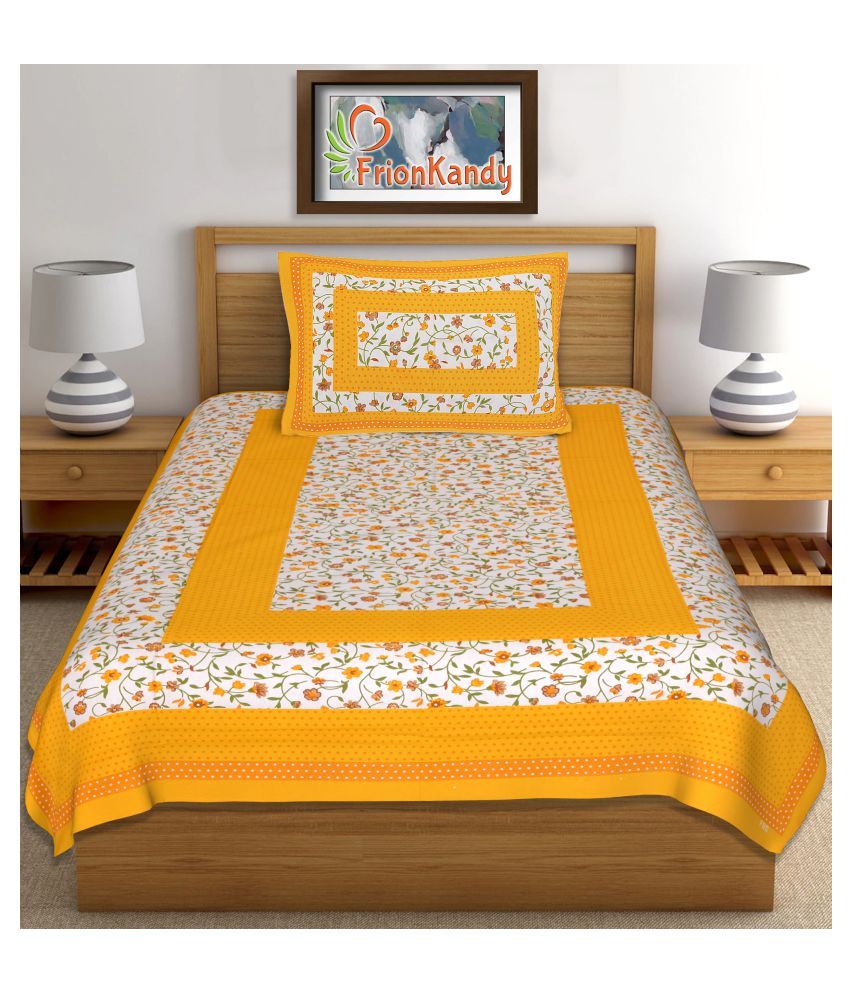 Frionkandy Cotton Single Bedsheet with 1 Pillow Cover ( 229 cm x 152 cm