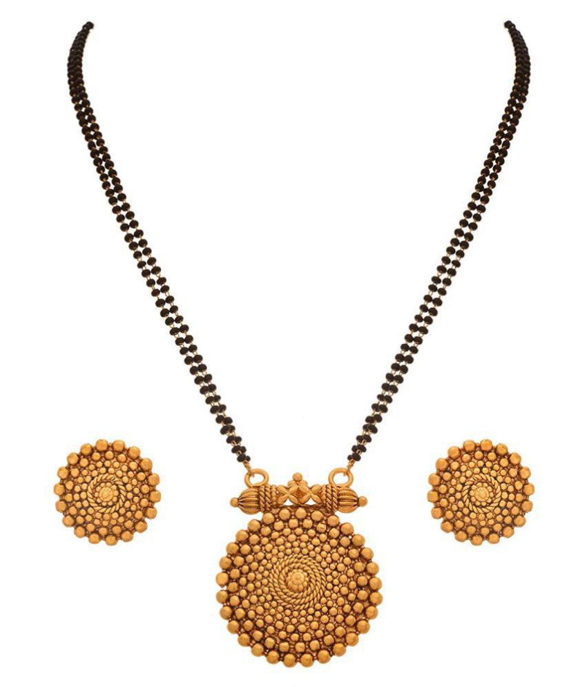     			JFL -Traditional Ethnic One Gram Gold Plated Gold Beaded Designer Mangalsutra with Double Black Beaded Chain for Women.