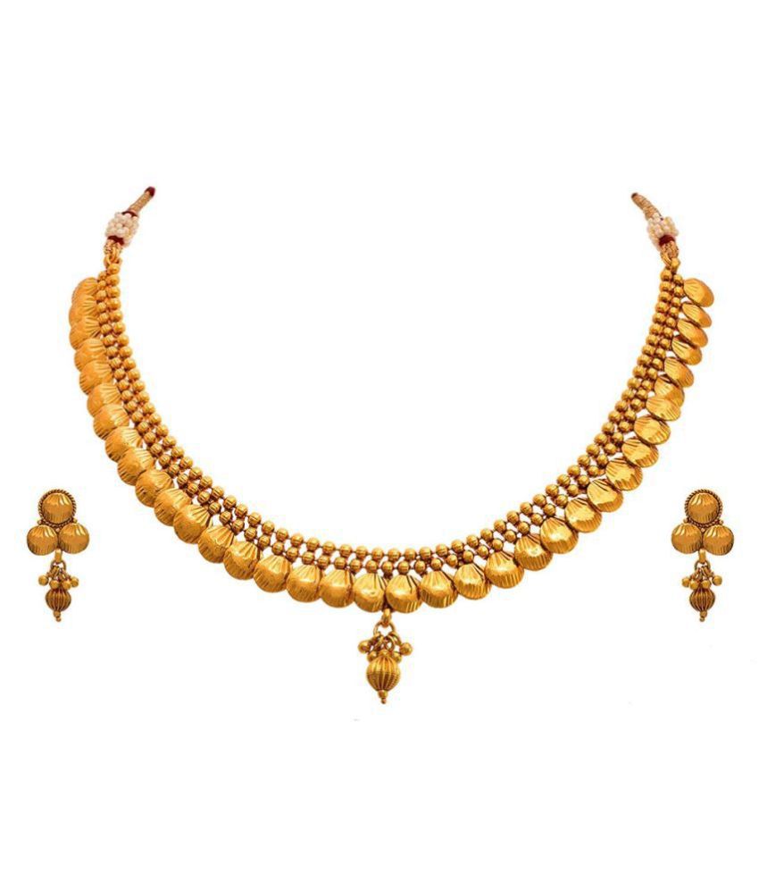     			JFL - Jewellery For Less Copper Golden Choker Contemporary/Fashion 22kt Gold Plated Necklaces Set