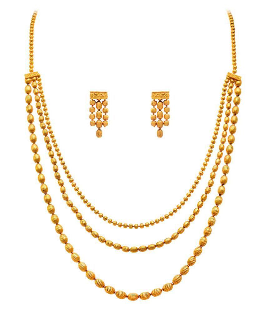     			JFL - Jewellery For Less Copper Golden Long Haram Traditional Gold Plated Necklaces Set