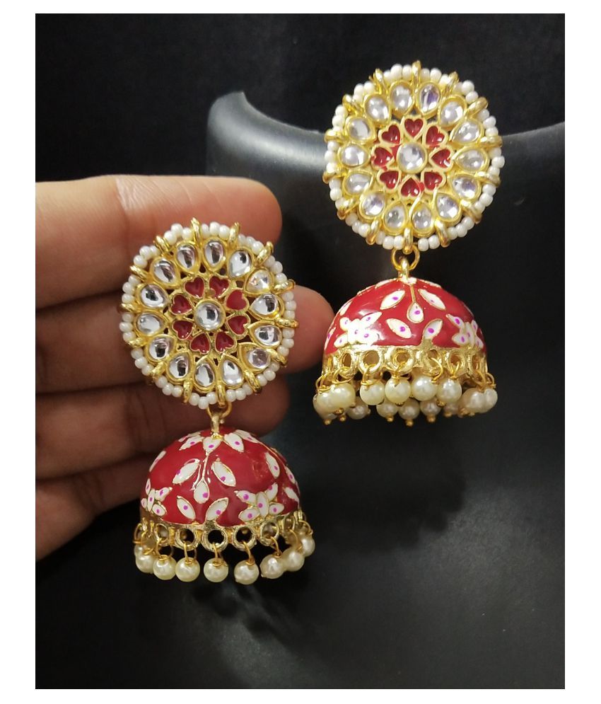 Red Pink Meenakari Jhumki Earrings Set Buy Red Pink Meenakari Jhumki Earrings Set Online at