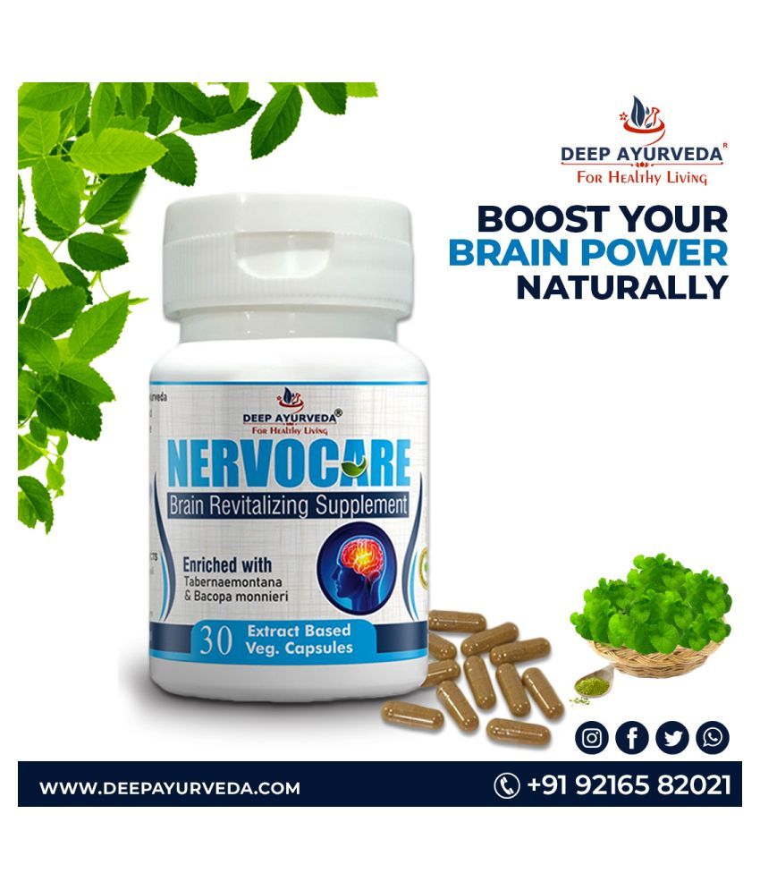 DEEP AYURVEDA INDIA Nervocare Brain Revitalizing Capsule 3 gm Pack of