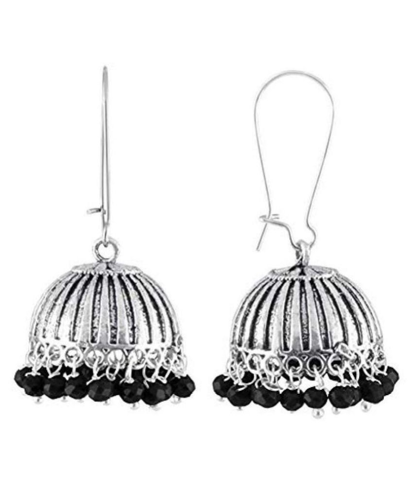     			JFL-Stylish Traditional Oxidized Silver Designer Jhumki Earrings For Women & Girls