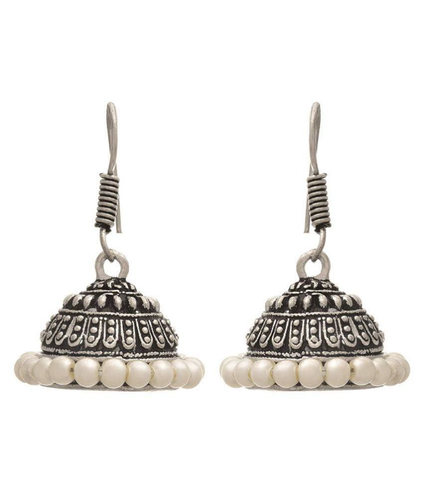     			JFL - Traditional Ethnic Handmade German Silver Plated Oxidised Bead Designer Earring For Women & Girls