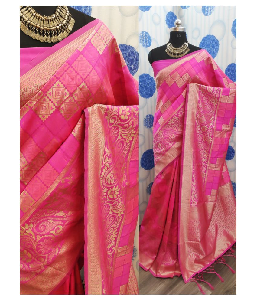 Manki Sarees Pink Banarasi Silk Saree Buy Manki Sarees Pink Banarasi Silk Saree Online At Low