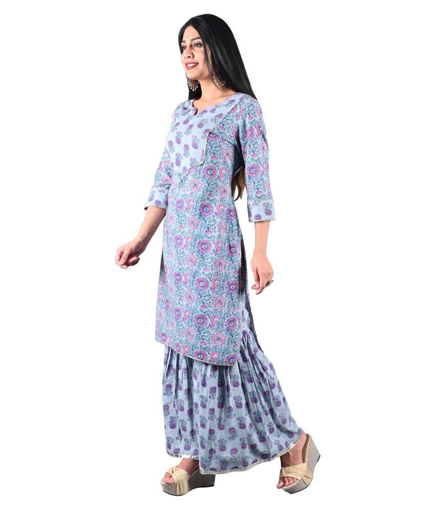 sajke Cotton Kurti With Sharara And Gharara Stitched Suit Buy sajke