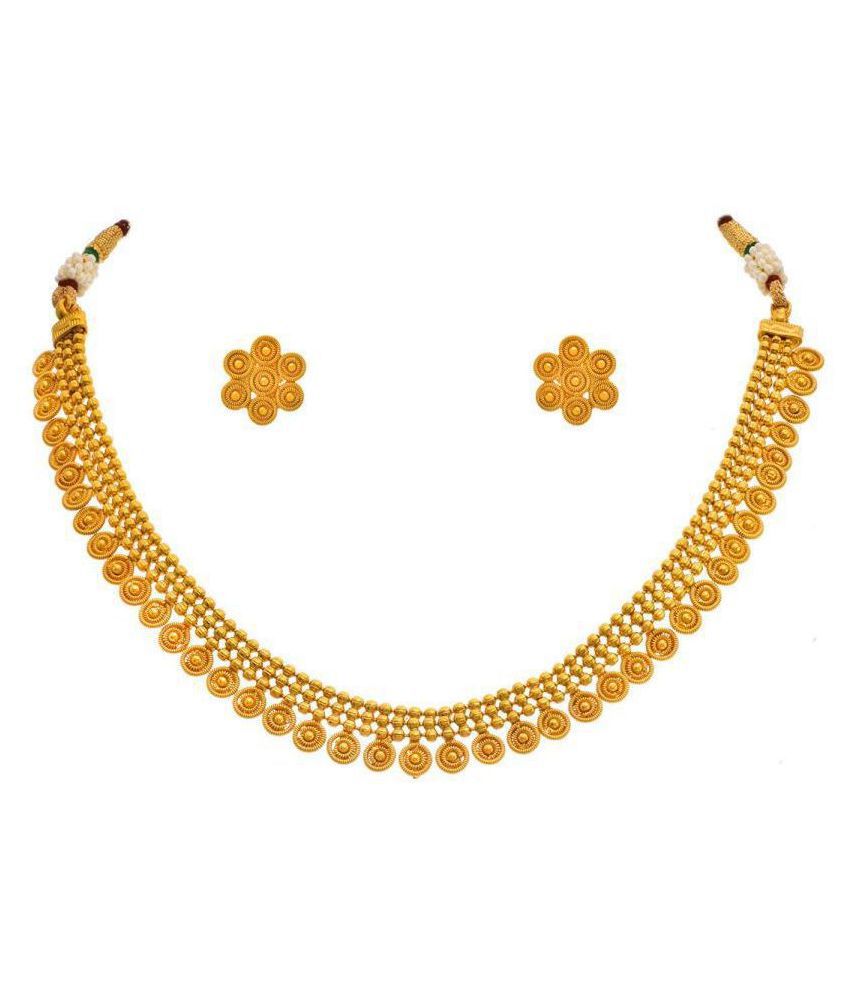     			JFL - Jewellery For Less Copper Golden Choker Designer 22kt Gold Plated Necklaces Set