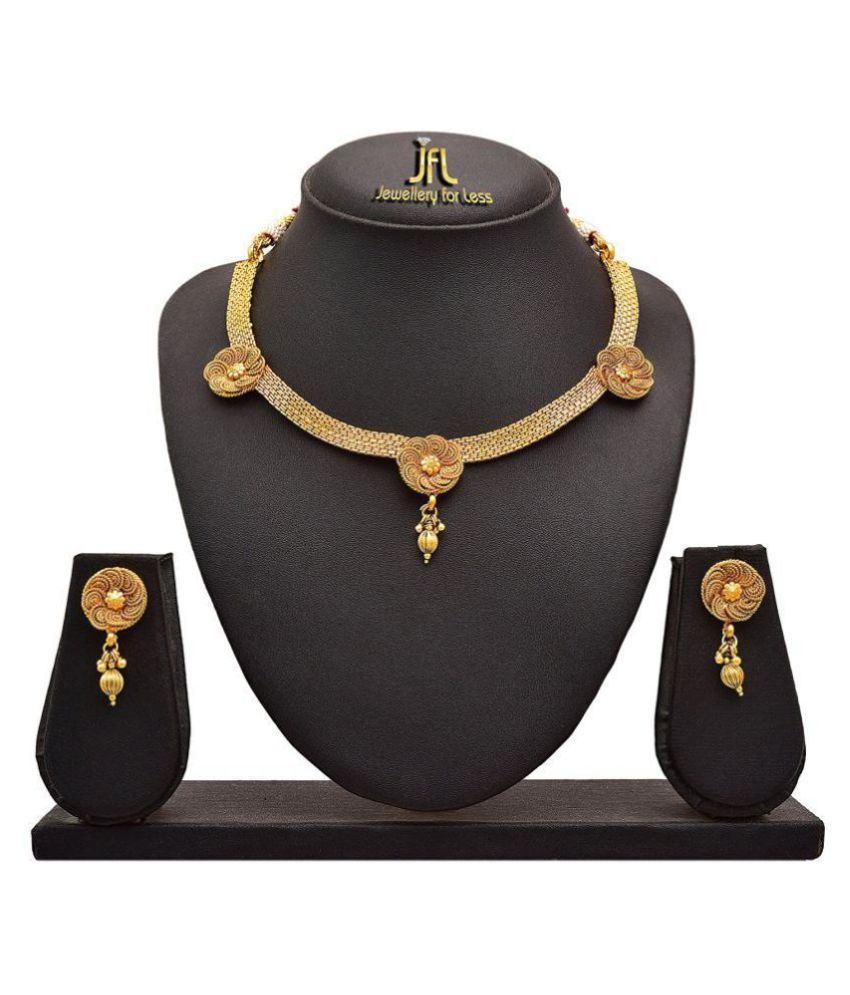     			JFL - Jewellery For Less Copper Golden Traditional Gold Plated Necklaces Set