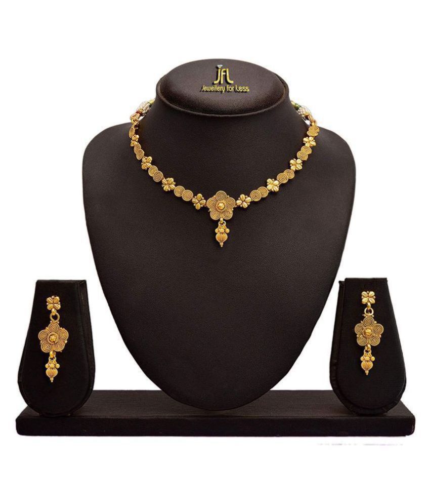     			JFL - Jewellery For Less Copper Golden Traditional 22kt Gold Plated Necklaces Set