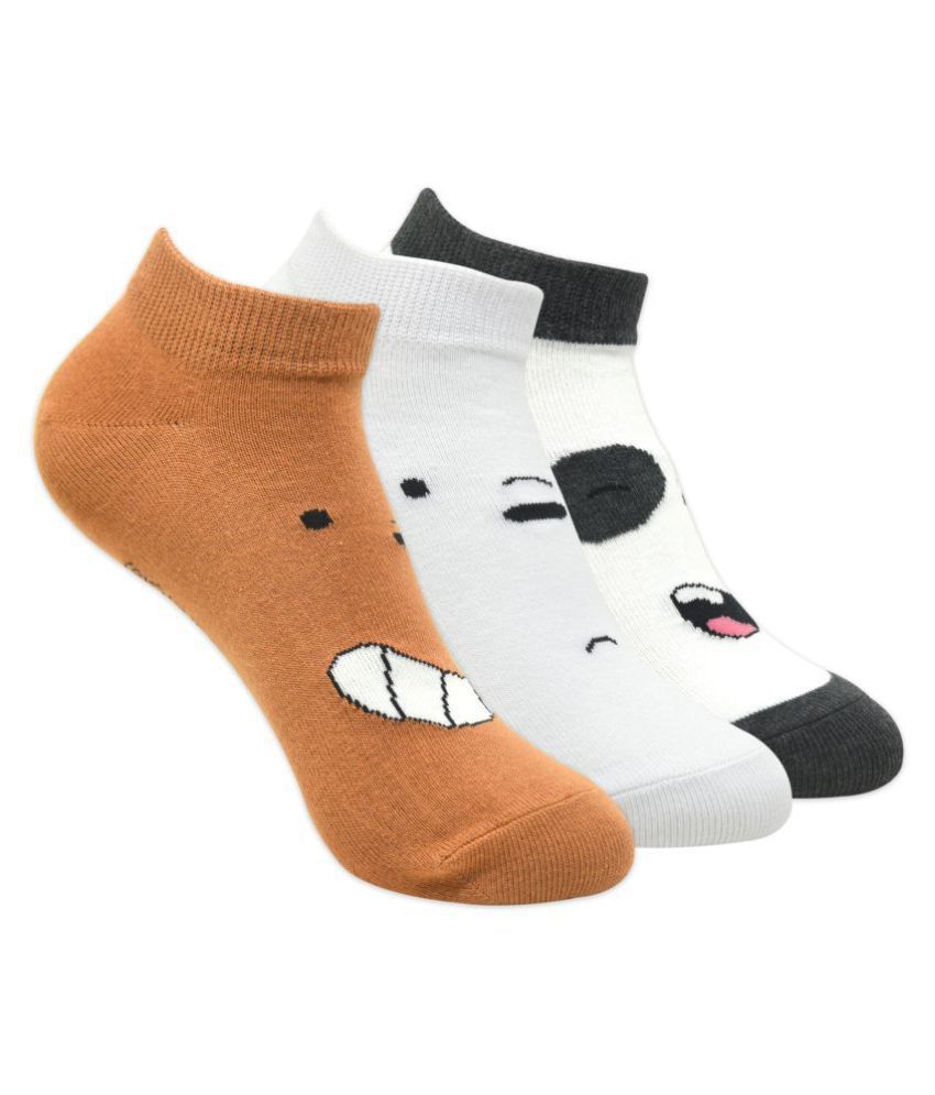     			We Bare Bears Kids Cushioned Low Cut Socks by Balenzia- White, Brown, D.Grey- Pack of 3