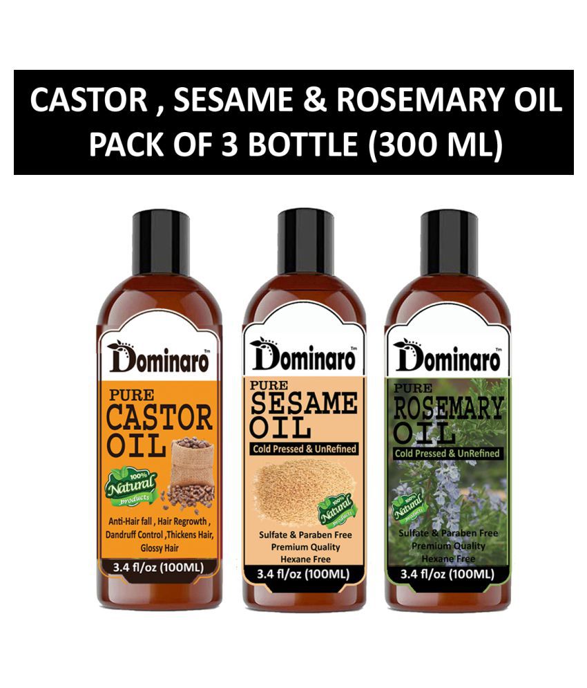 Dominaro 100% Pure Castor & Sesame Oil Rosemary Oil 300 mL Pack of 3
