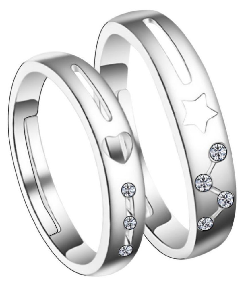     			SILVERSHINE,silver plated attractive zig zeg diamond designer adjustable couple ring for men and women.