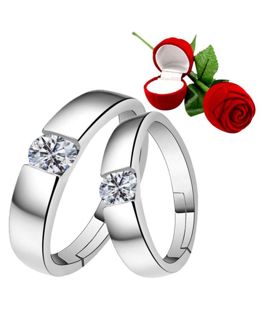     			Silver Shine Silver Plated Adjustable Couple Ring with 1 Piece Red Rose Gift Box  for Men and Women