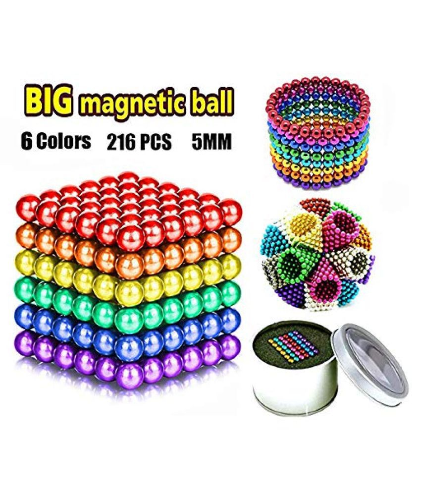 5MM 216 Pieces Magnetic Sculpture Magnet Building Blocks Fidget Gadget Toys for Stress Relief 6 Colors Office and Home Desk Toys for Adults