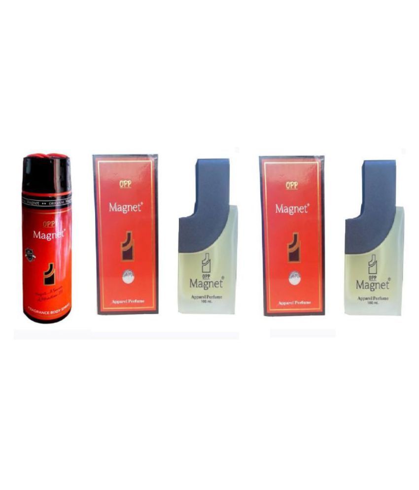     			OPP 1 Magnet Fragrance Body spray 200 ml and 2 Magnet Apparel Perfume 100 ml each, (Pack of 3)