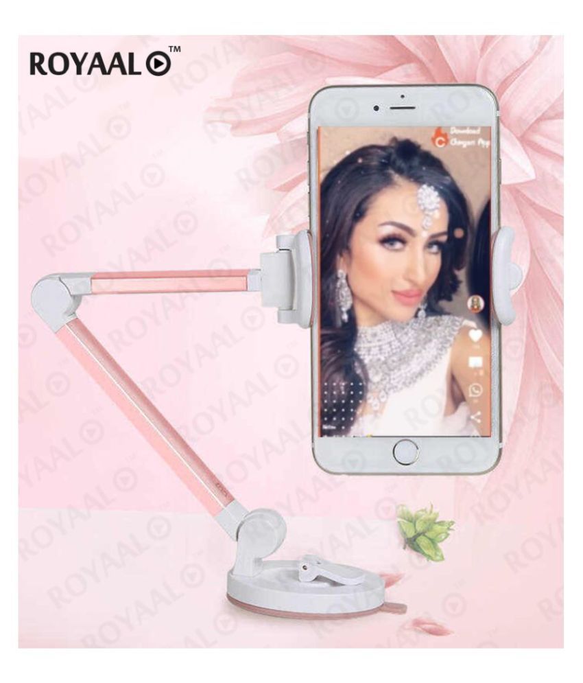 ROYAAL™ 360 Degree Sucker SmartPhone Long Handle Folding Mount Holder for 4 8 Inch Lounger Bed Desktop Car Wall Stand
