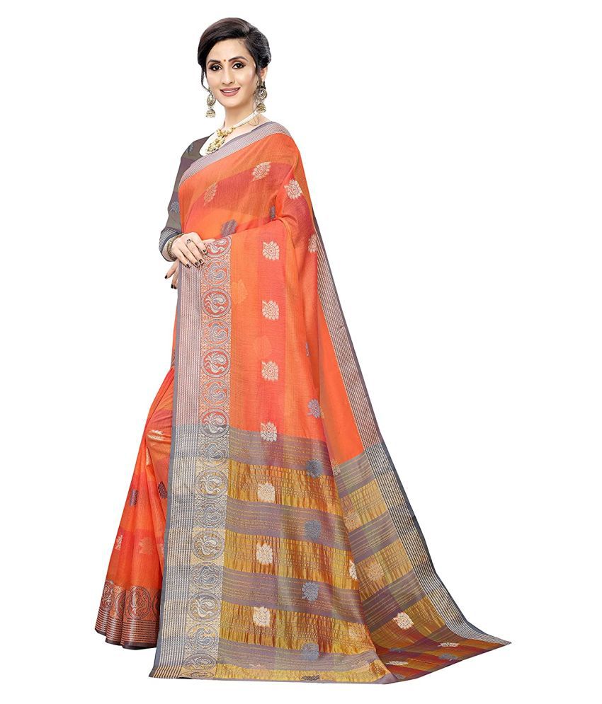 Sakhiya Orange Bhagalpuri Silk Saree Buy Sakhiya Orange Bhagalpuri Silk Saree Online At Low