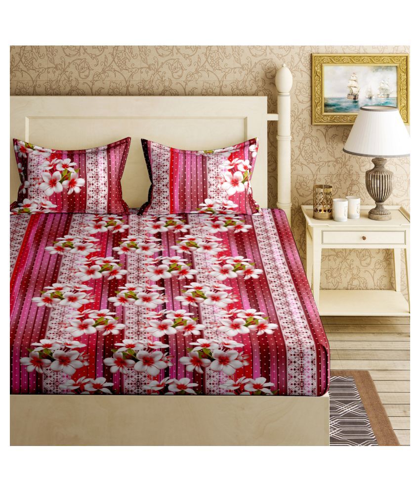 Bella Casa Cotton Double Bedsheet with 2 Pillow Covers ( 235 cm x 215