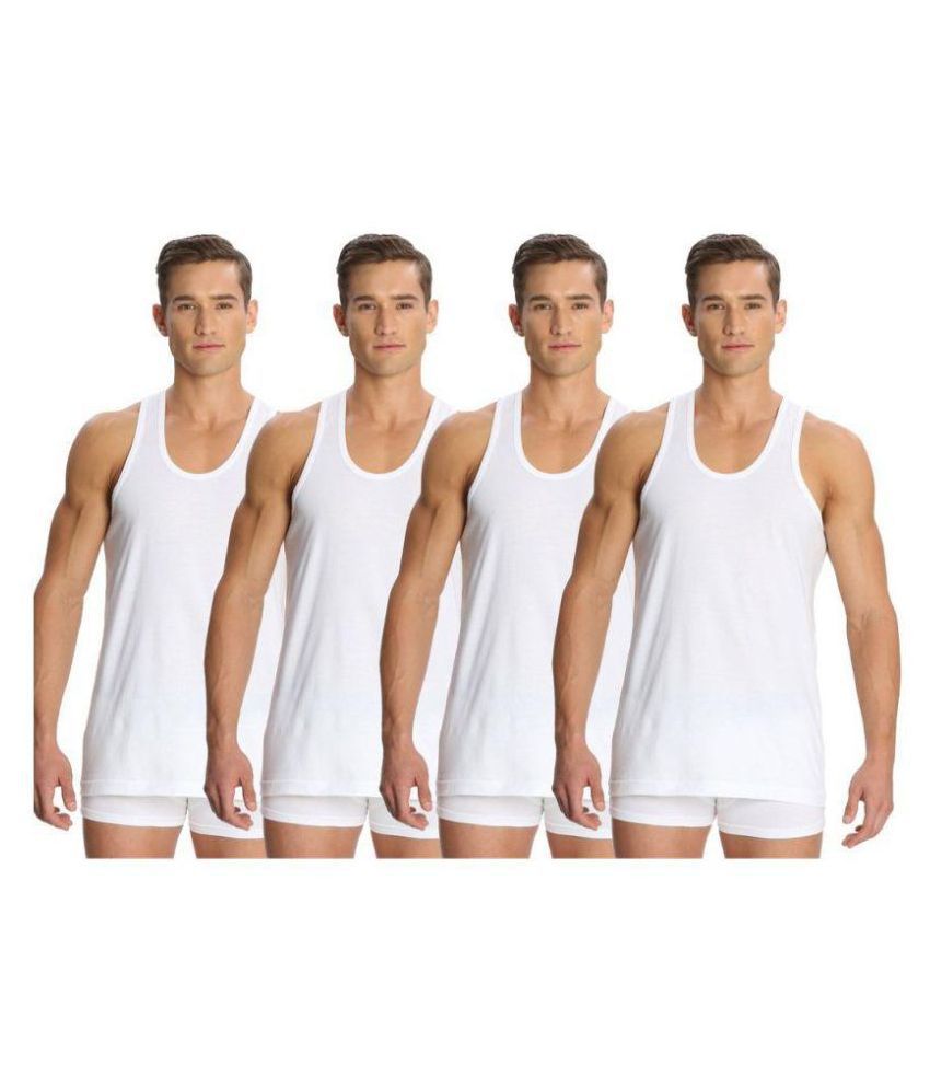 Jockey - White Cotton Men's Vest  ( Pack of 4 )