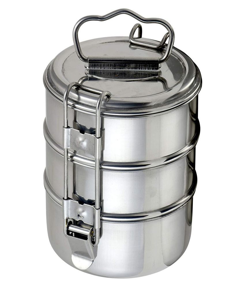 Navkar Enterprises Lunchbox of 3 containers Silver Stainless Steel