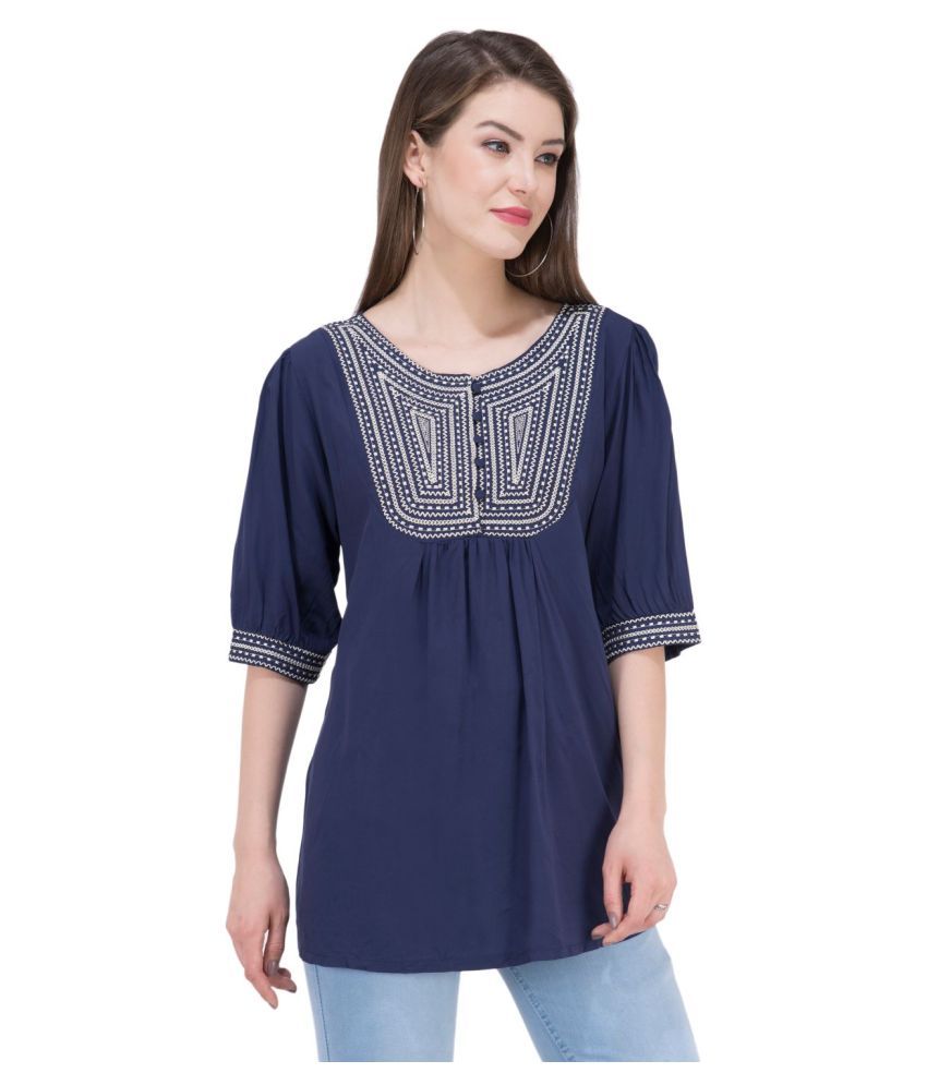     			SAAKAA Rayon Regular Tops - Navy