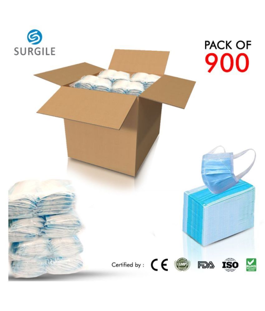Surgile 3 Ply Disposable Face Mask Pack Of 900 Buy Surgile 3 Ply Disposable Face Mask Pack Of 900 At Best Prices In India Snapdeal