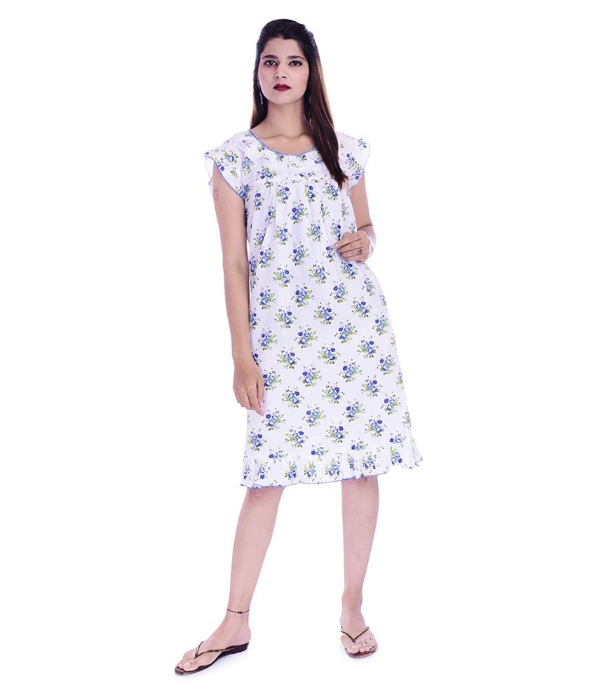     			Apratim Cotton Nighty & Night Gowns - White