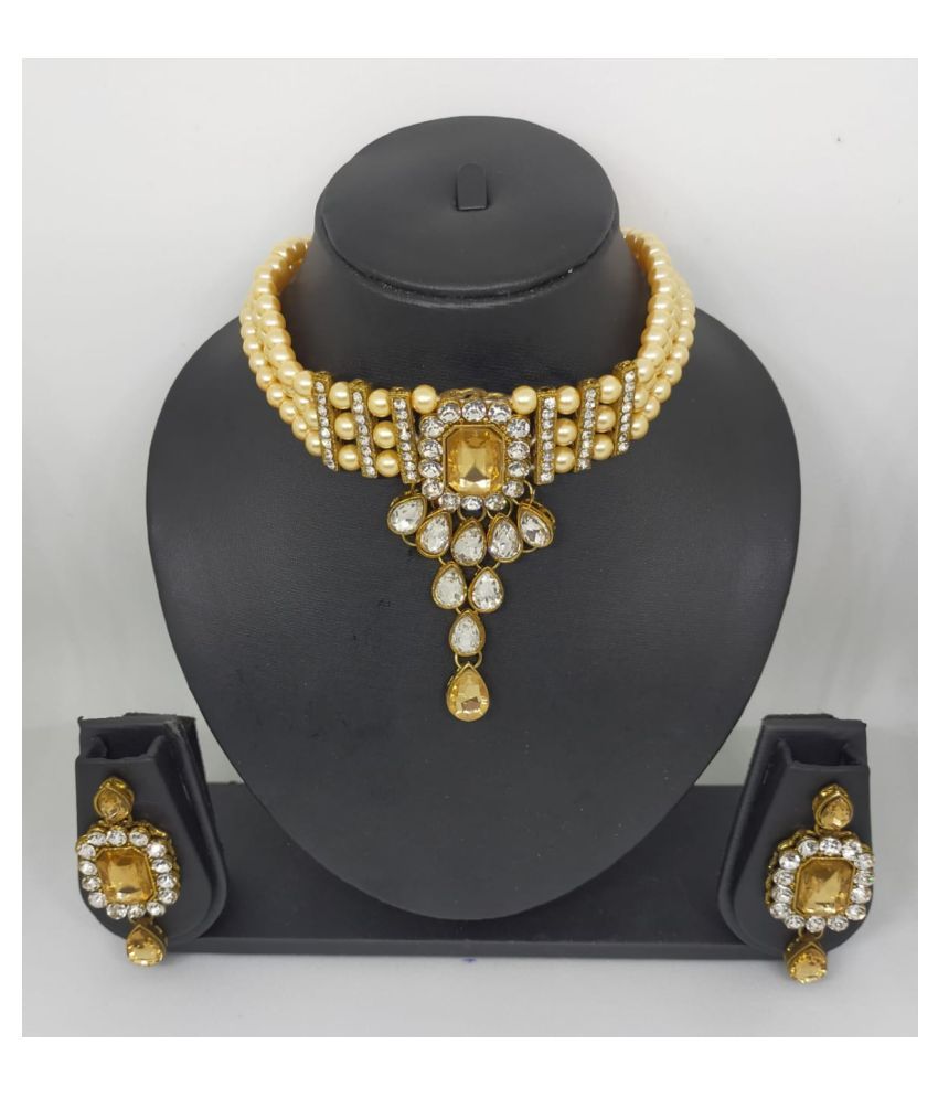 Enroute360 Pearls Golden Choker Traditional Gold Plated Necklaces Set