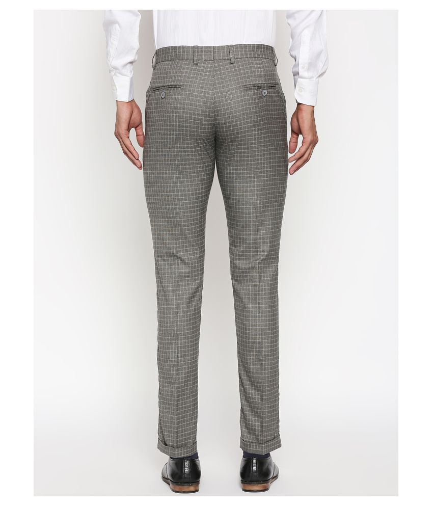 Solemio Grey Slim -Fit Flat Trousers - Buy Solemio Grey Slim -Fit Flat Trousers Online at Low 