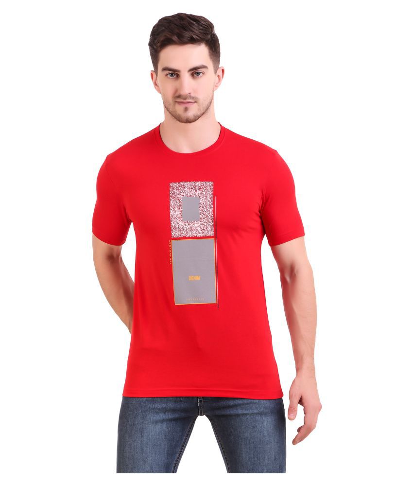     			Bravezi Cotton Blend Red Printed T-Shirt