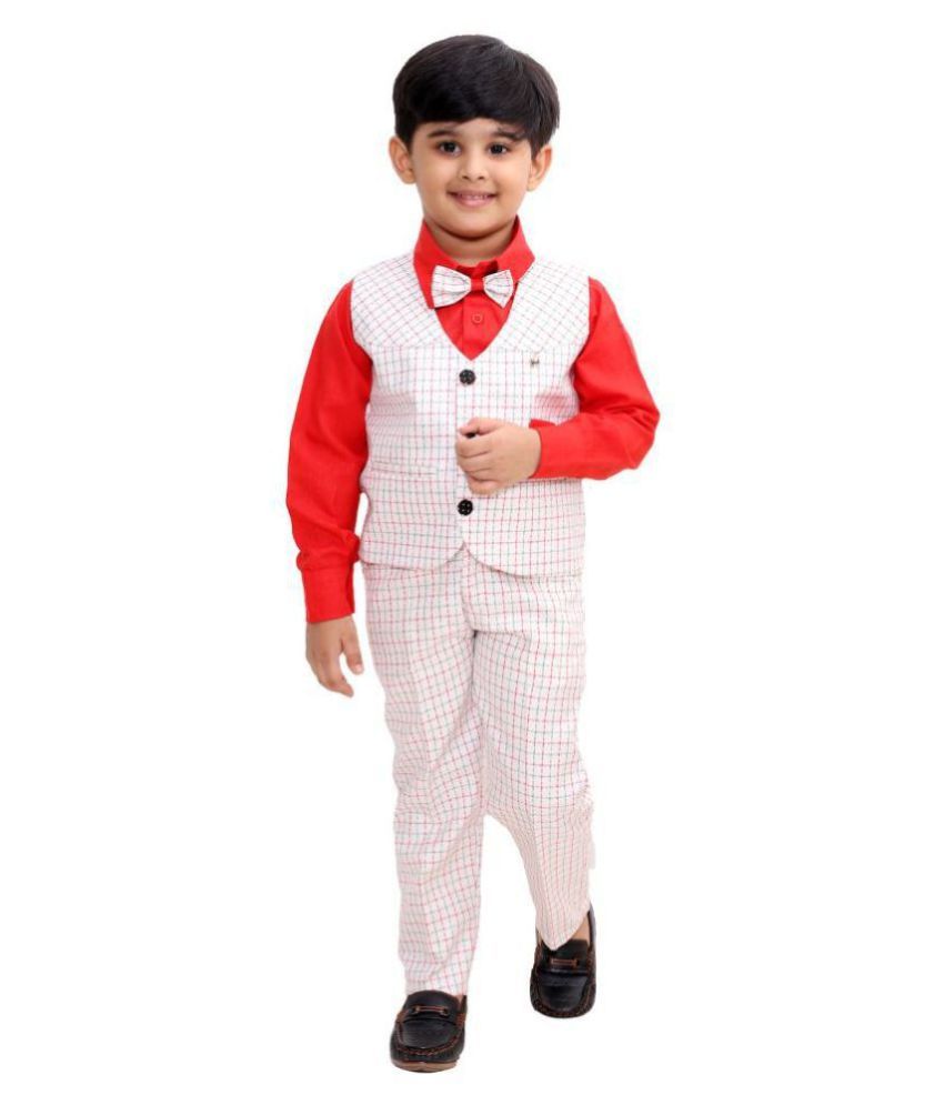     			Fourfolds Pack of 1 Boys Cotton Blend Shirt & Pants ( Red )