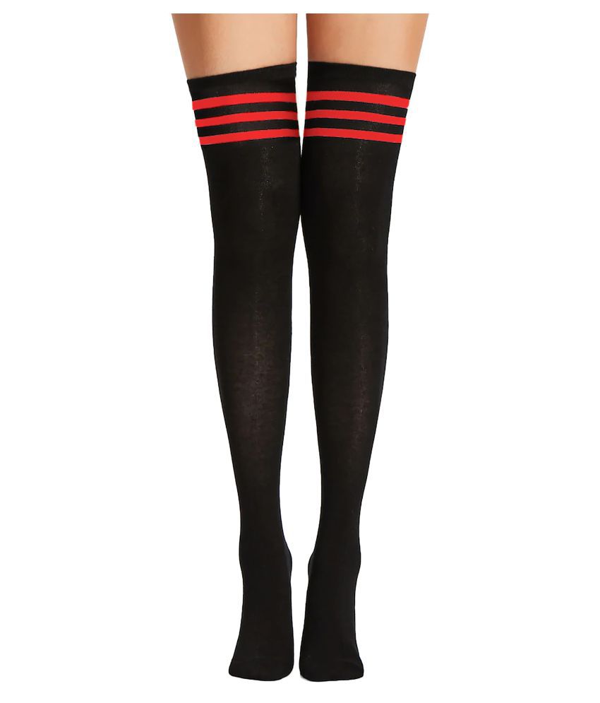 Xs And Os Women Striped Over The Knee High Socks Black Red Strips 8717