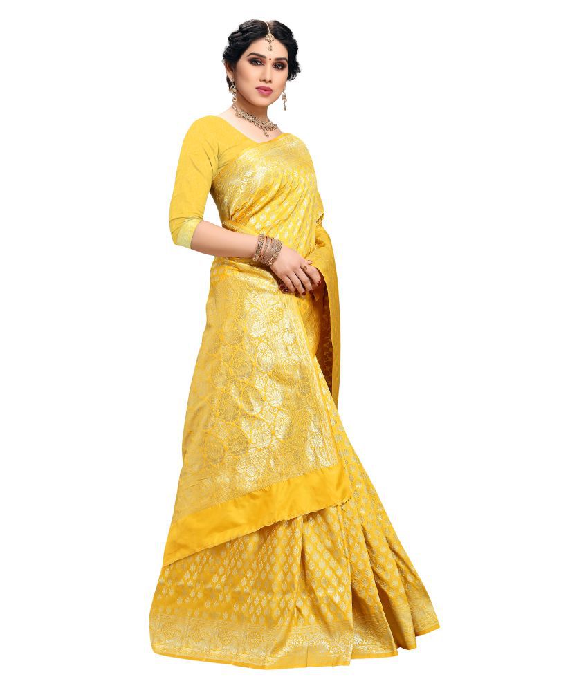 Dhyana Yellow Jacquard Saree - Buy Dhyana Yellow Jacquard Saree Online ...