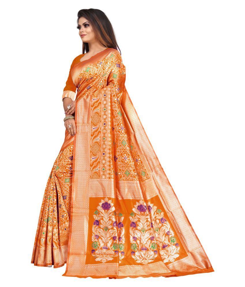 Meet Enterprise Orange Silk Saree - Buy Meet Enterprise Orange Silk ...