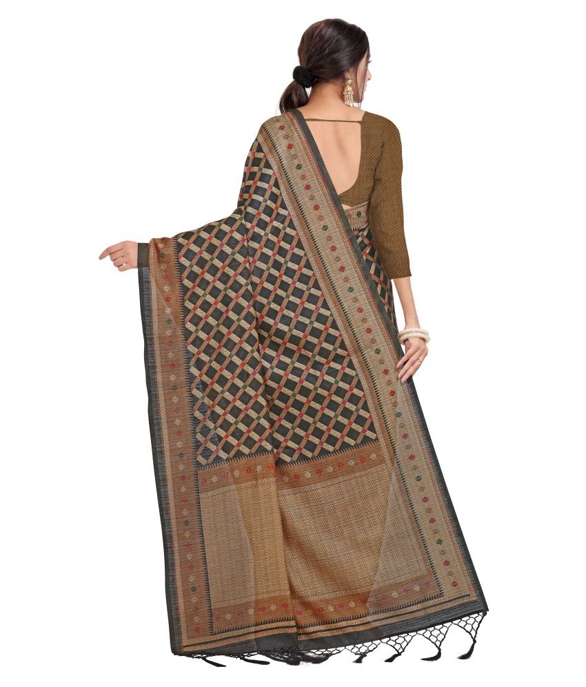 White and black linen saree Outlet