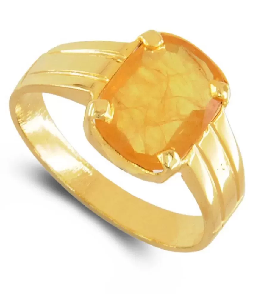 Anuj Sales 14.00 Ratti 13.00 Carat Unheated Untreatet A+ Quality Natural Yellow  Sapphire Pukhraj Gemstone Gold Plated Ring for Women's and Men's (Lab  Certified) : Amazon.in: Fashion